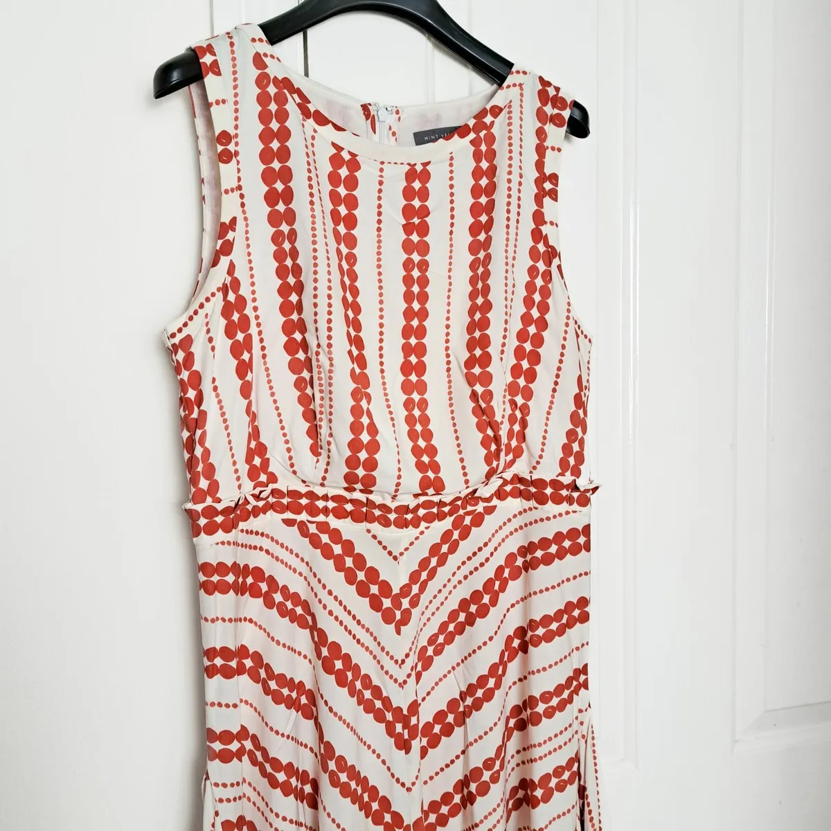 Mint Velvet Red White Sleeveless Midi Dress 12UK - Image 3