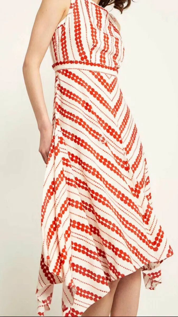 Mint Velvet Red White Sleeveless Midi Dress 12UK - Image 4