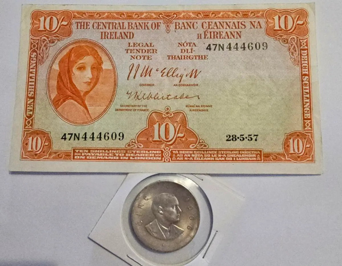 Irish Silver coin and note - Image 1