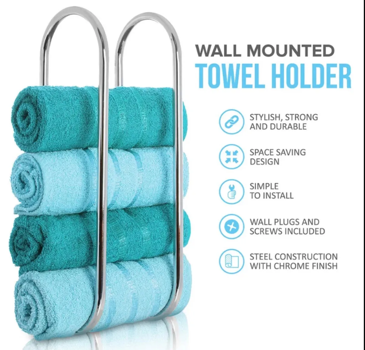 Wall Mounted Chrome Towel Holder Bathroom NEW - Image 1