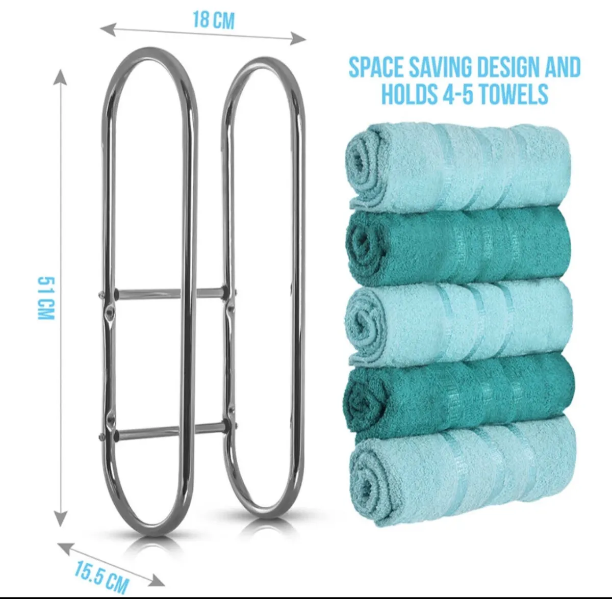 Wall Mounted Chrome Towel Holder Bathroom NEW - Image 3