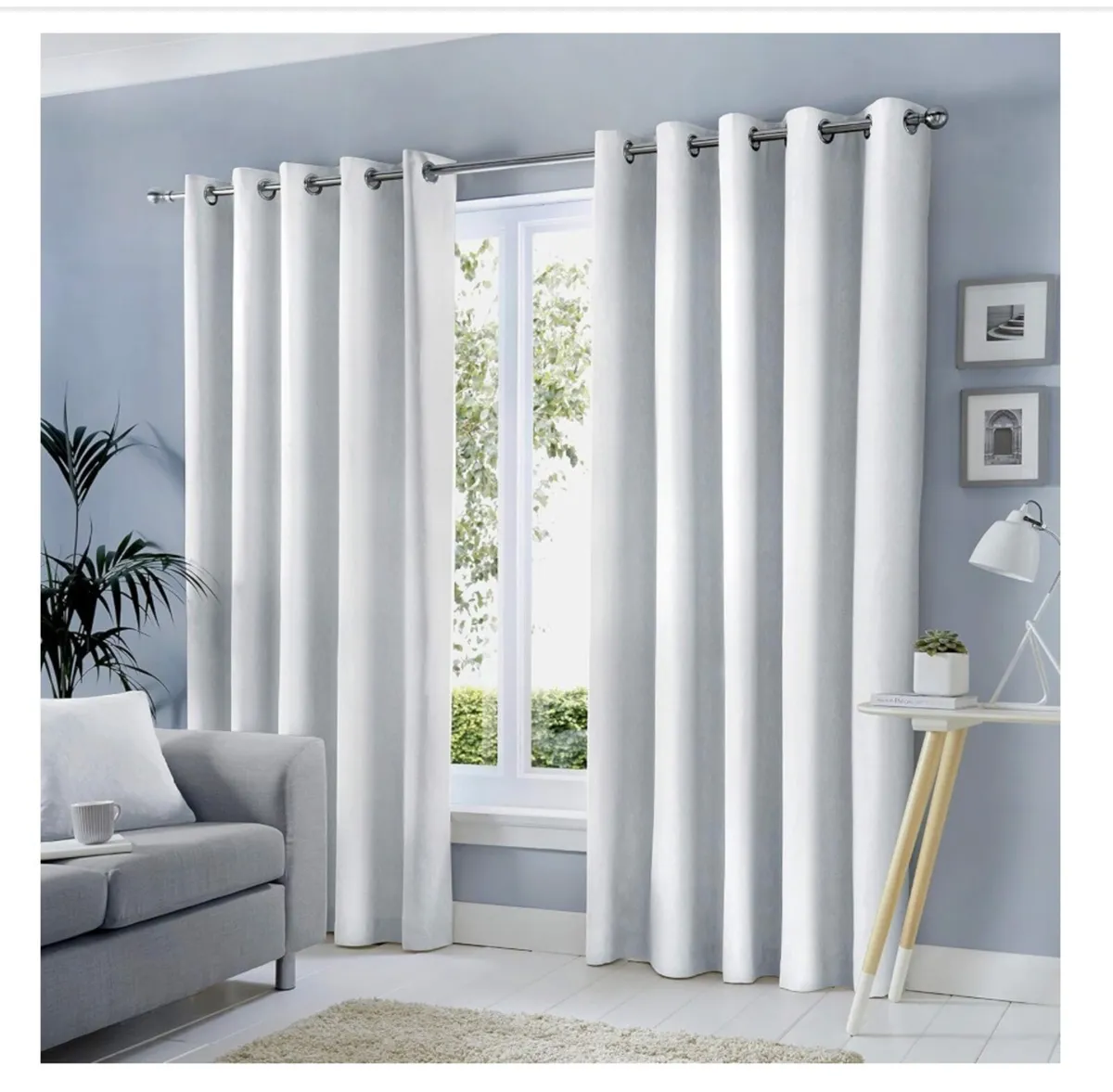 Fully Lined Eyelet Ring Top Curtains - White (46" - Image 1