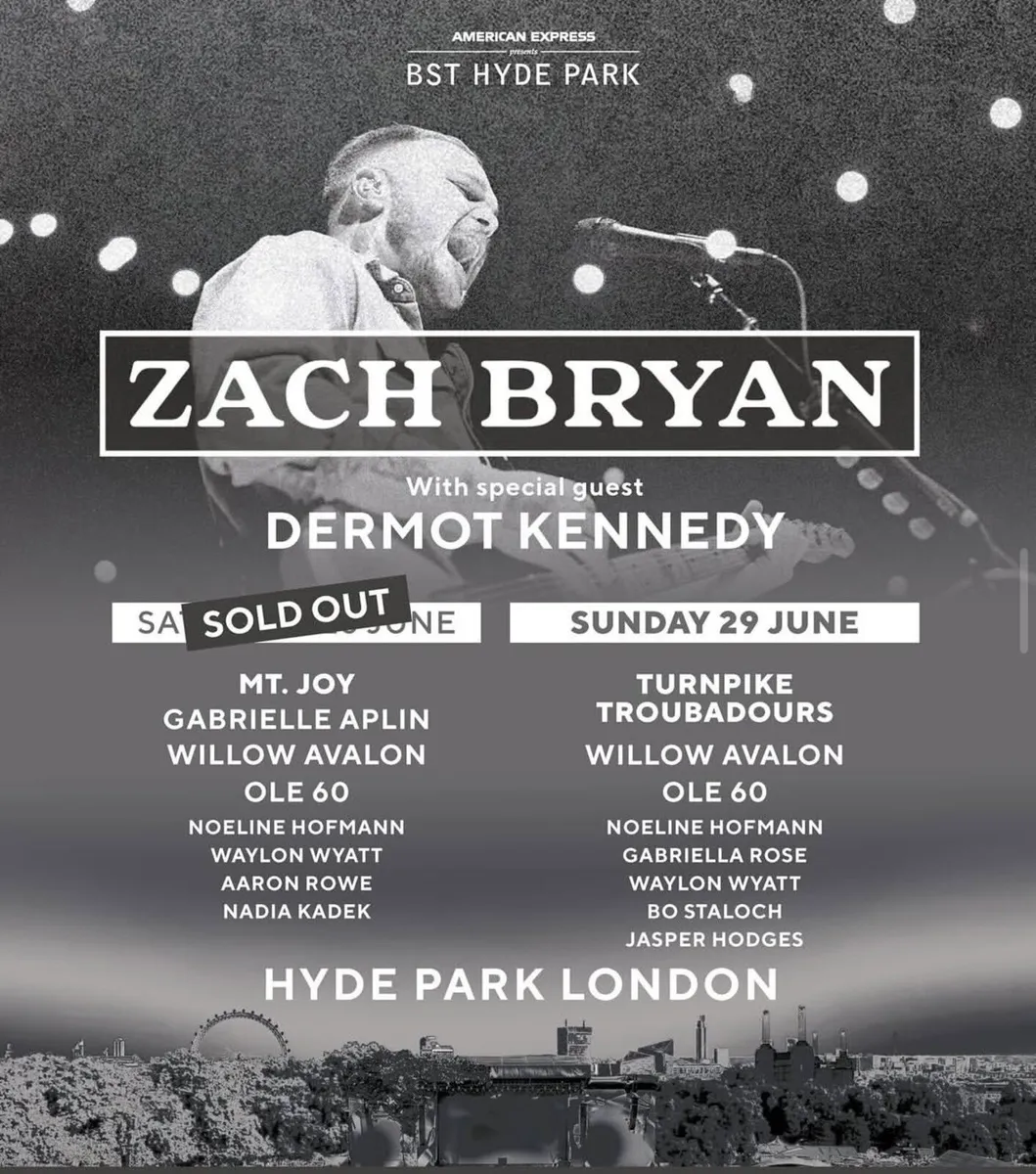 2x Zach Bryan Hyde Park London Tickets