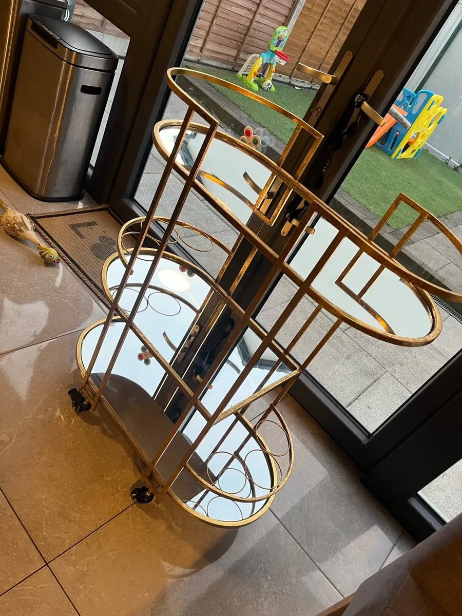 Bar cart, gold with glass - Image 2