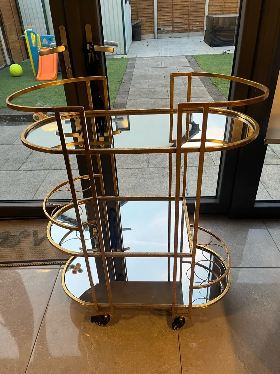 Bar cart, gold with glass - Image 1