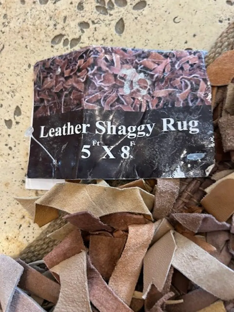 Stunning 5ft  X 8ft Leather Shaggy Rug – Natural B - Image 1