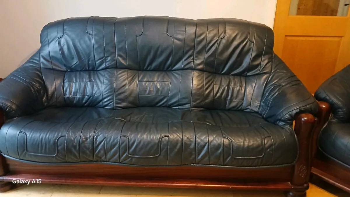 Leather Couch and Armchairs - Image 1