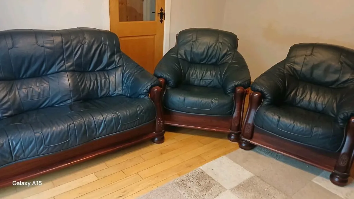 Leather Couch and Armchairs - Image 2