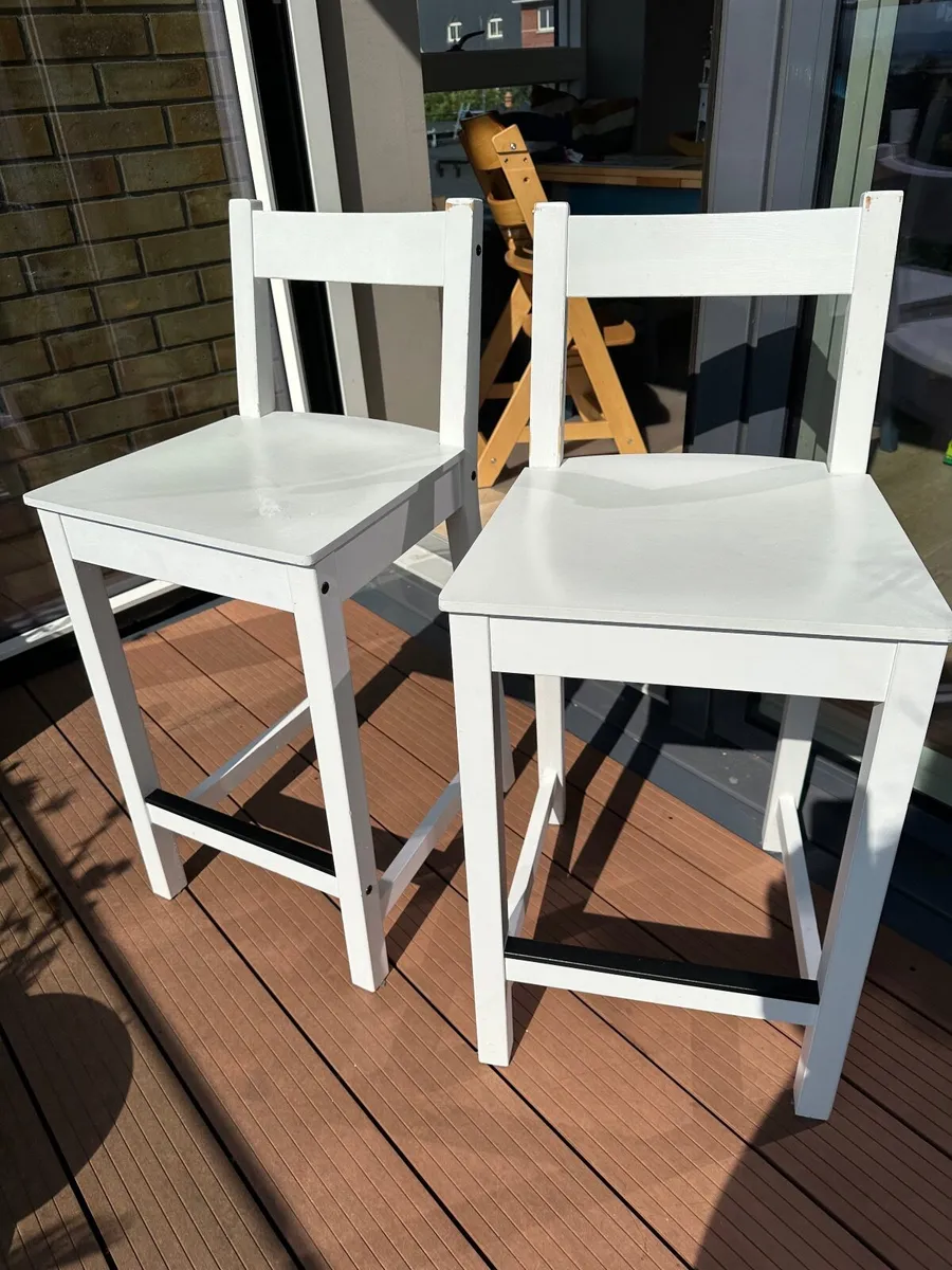 2 IKEA Nordviken white wooden bar stools