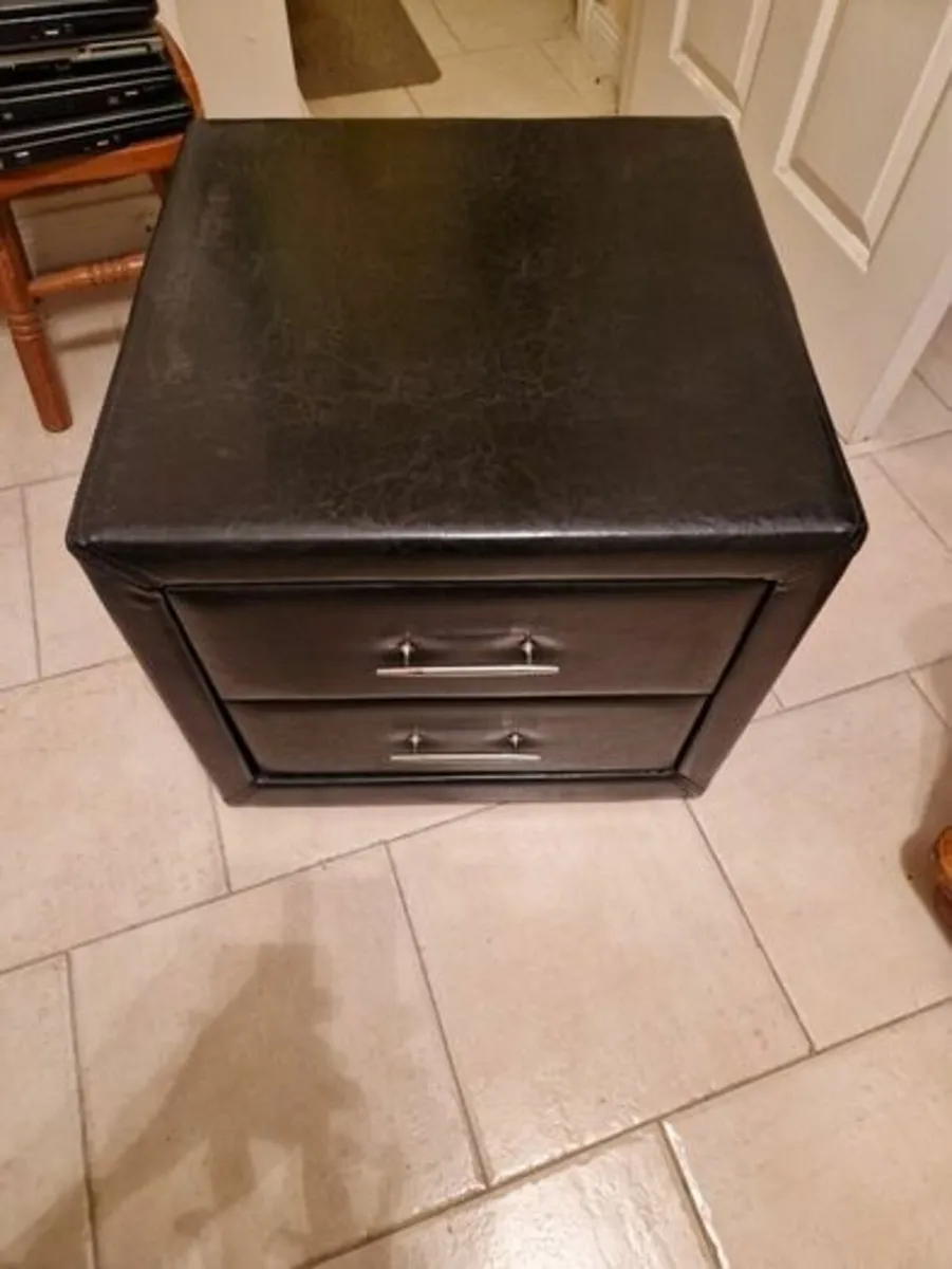 Black Leather 2 Drawer Locker - Image 3