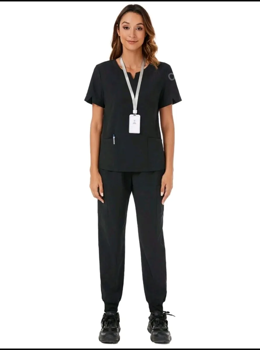 Black Medical Scrub Set – Top & Jogger Pants size - Image 1