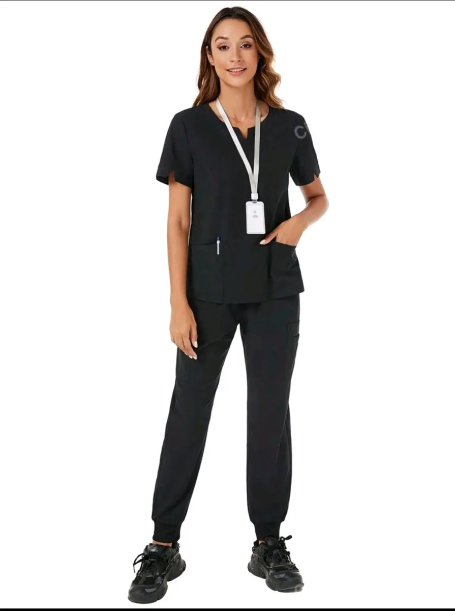 Black Medical Scrub Set – Top & Jogger Pants size - Image 2