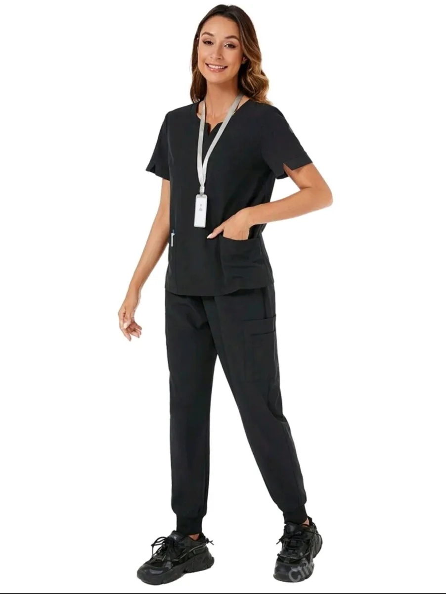 Black Medical Scrub Set – Top & Jogger Pants size - Image 3