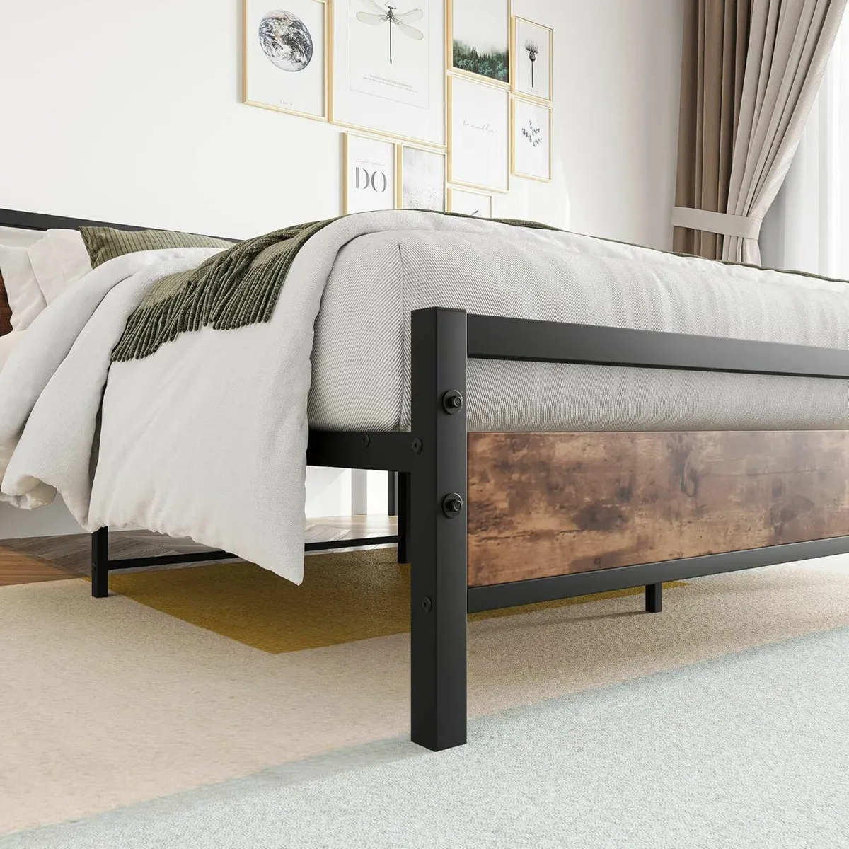 Double Bed Frames Wood Headboard 135x190cm - Image 3