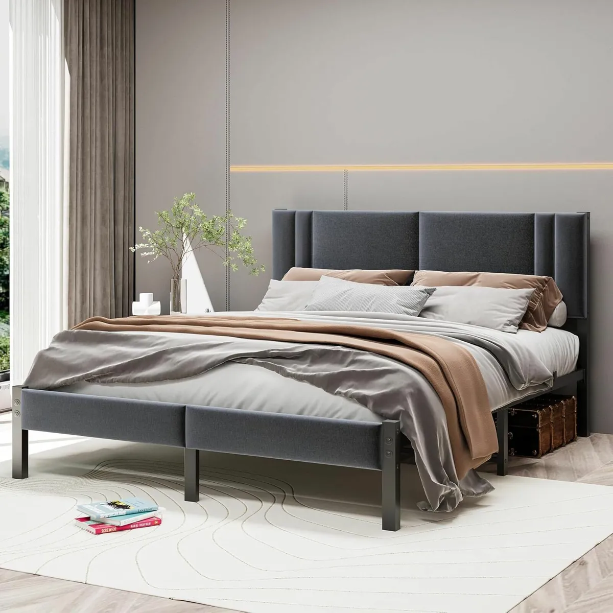 King Size BedFrame Upholstered Headboard 150x200cm - Image 1