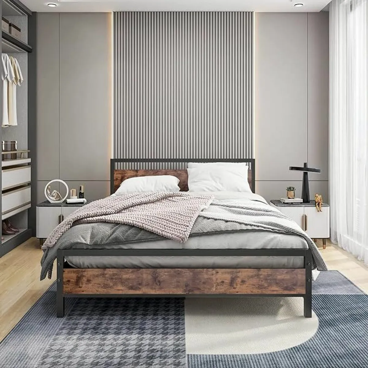 King Size Bed Frame Wood Headboard 150 x 200 cm - Image 1