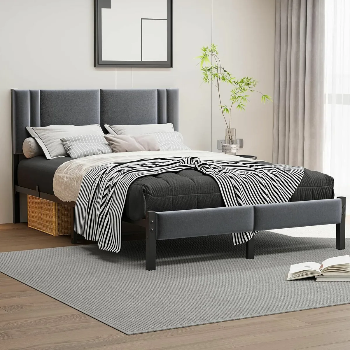 Double Bed Frame Upholstered Headboard 135x190 cm - Image 2