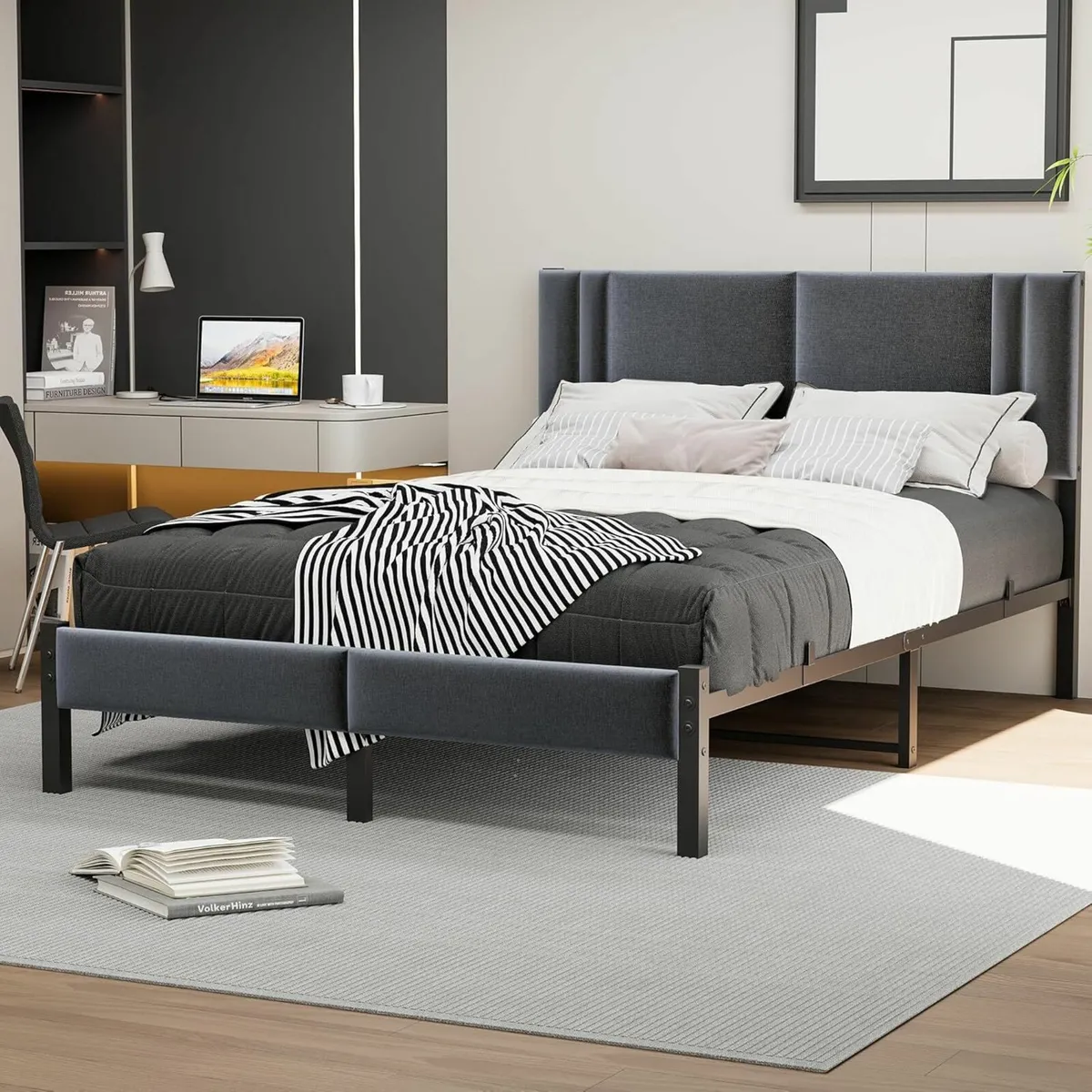 Double Bed Frame Upholstered Headboard 135x190 cm - Image 1