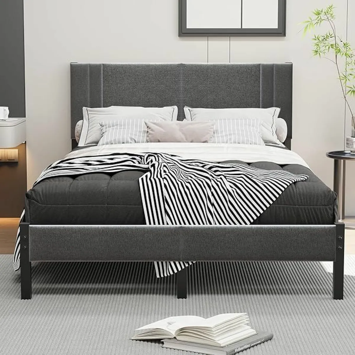 Double Bed Frame Upholstered Headboard 135x190 cm - Image 4
