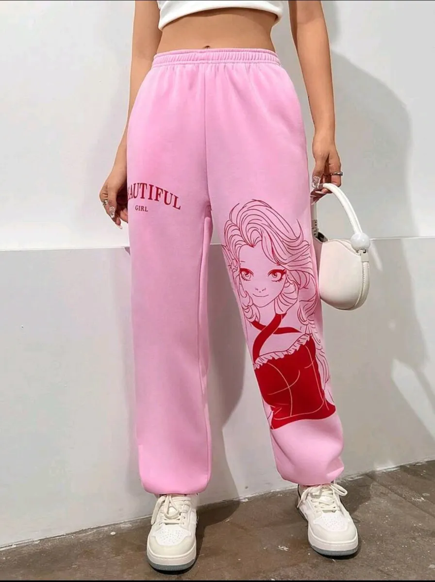Flirla Pink Graphic Sweatpants – XS, Figure & Lett - Image 1