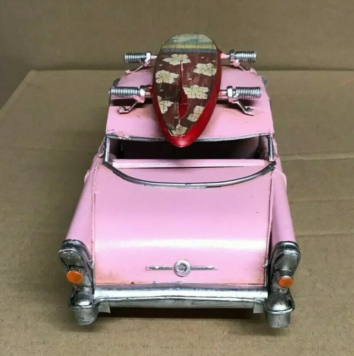Pink Vintage Car With Surf Board Metal Model NEW - Image 3