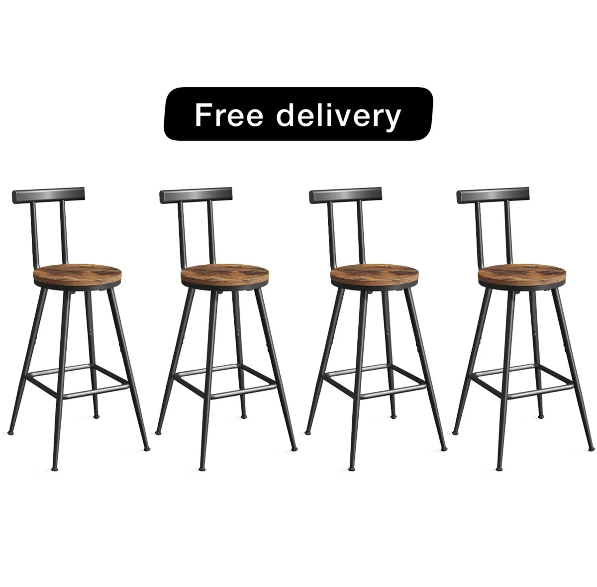 Bar Stools with Backrest, Set of 4 - Image 1