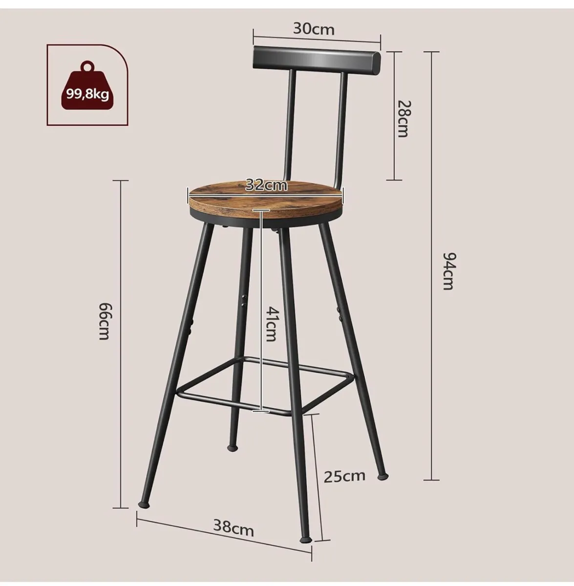 Bar Stools with Backrest, Set of 4 - Image 2