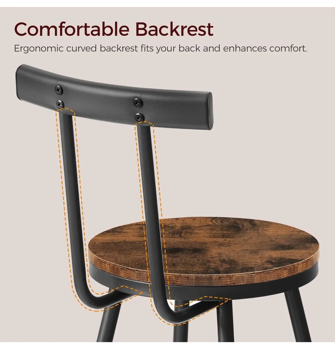 Bar Stools with Backrest, Set of 4 - Image 4