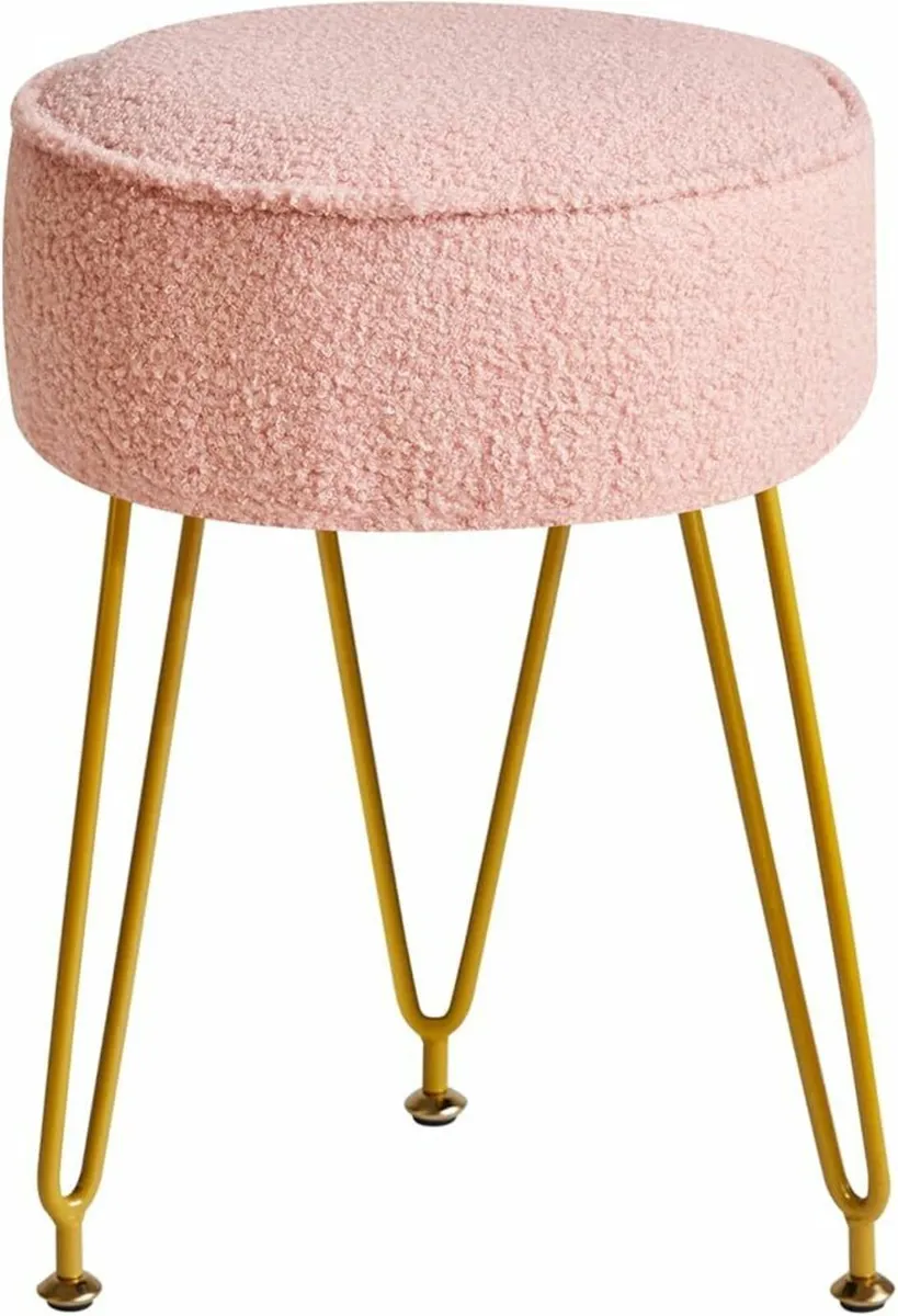 Velvet Round Footrest Ottoman Makeup Vanity Stool - Image 1