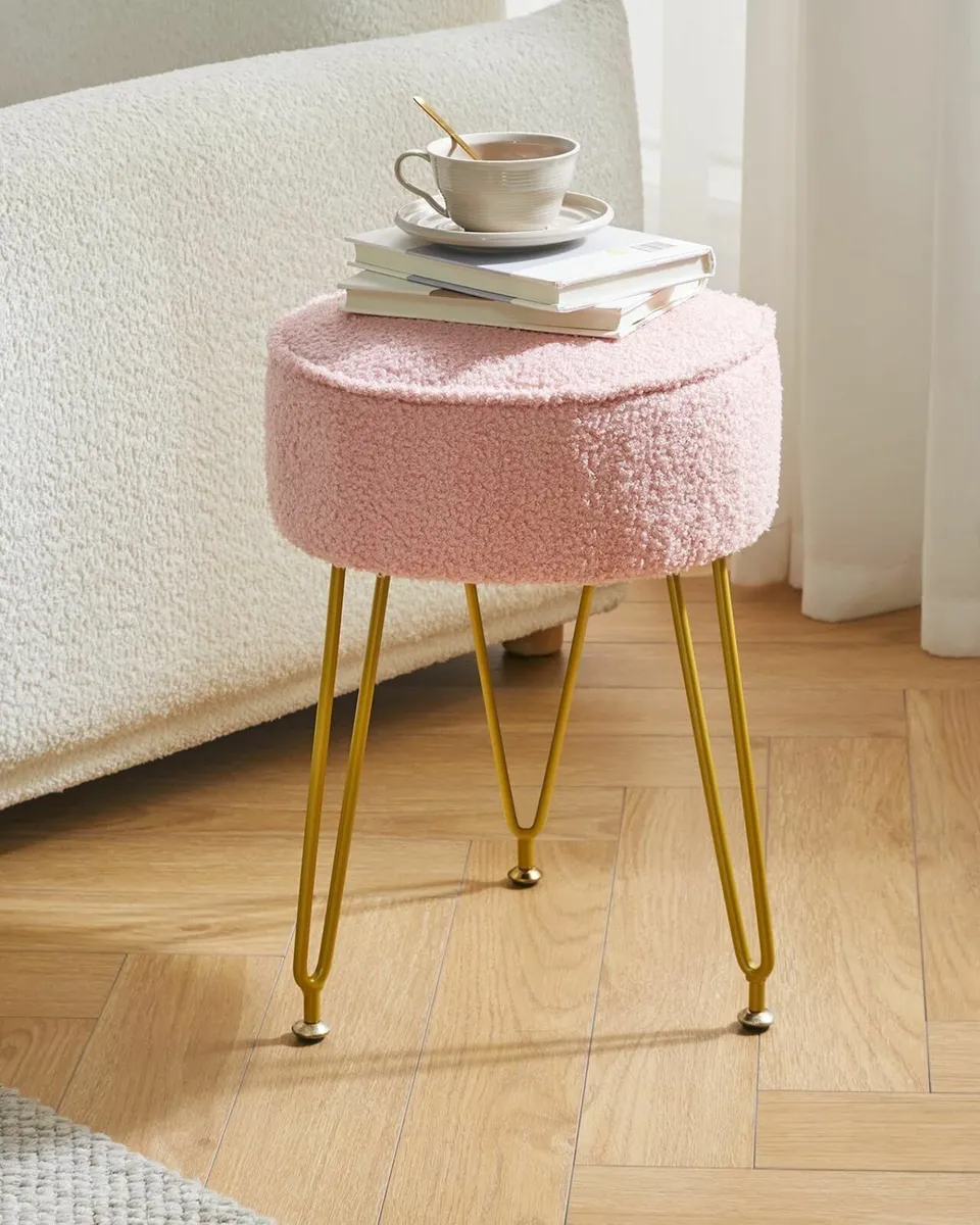 Velvet Round Footrest Ottoman Makeup Vanity Stool - Image 4