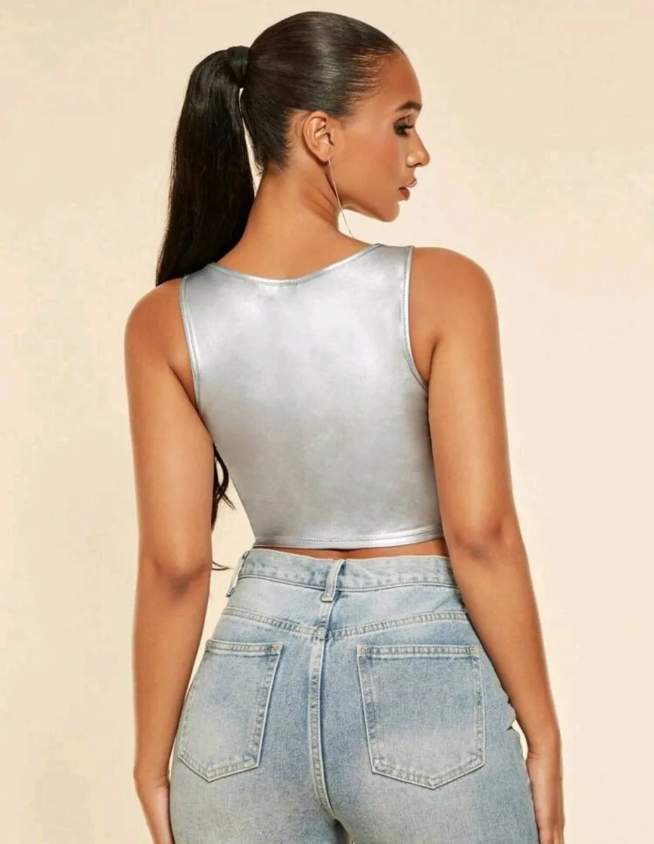 SHEIN BAE Square Neck Asymmetrical Hem PU Leather - Image 2