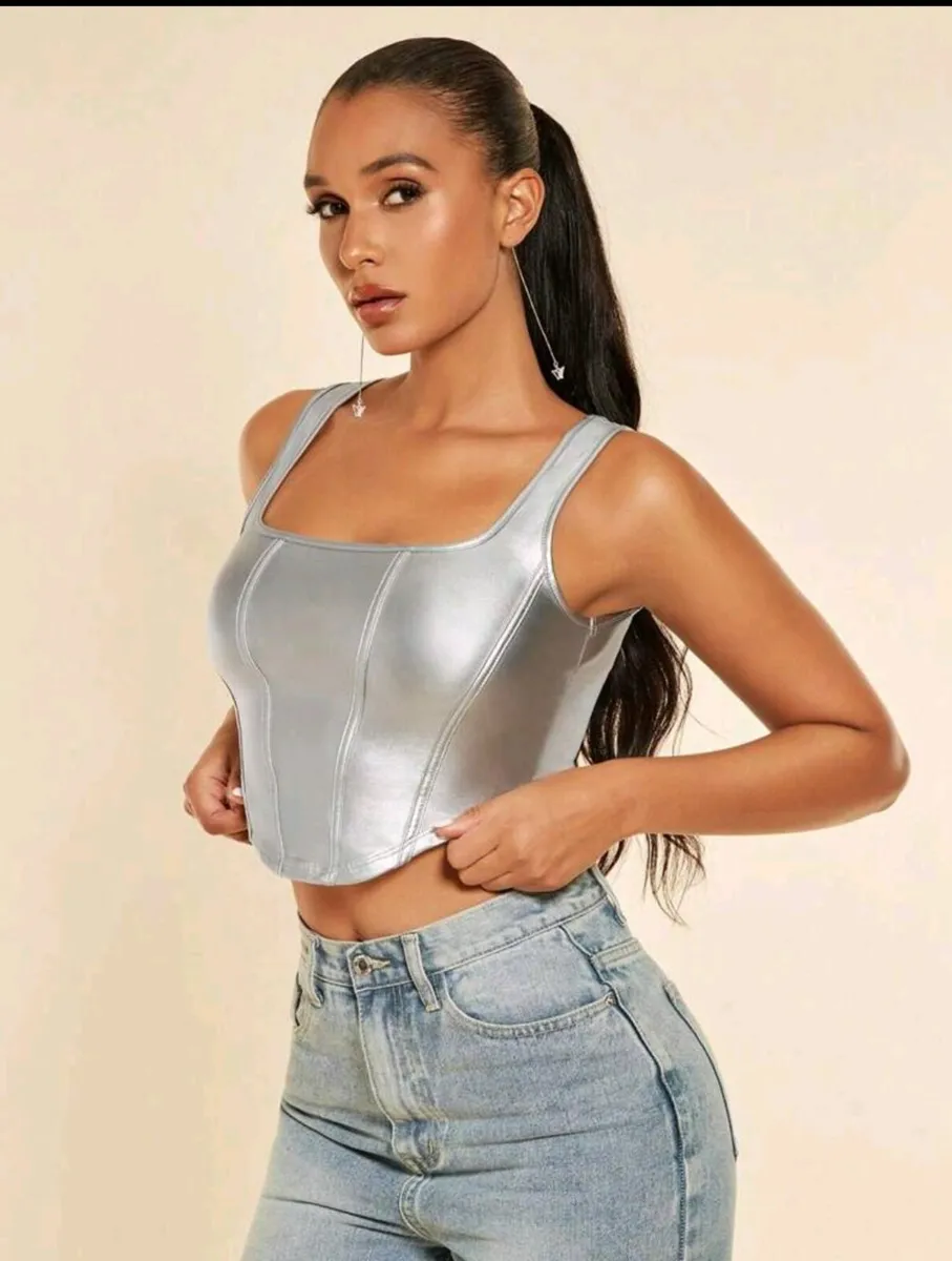 SHEIN BAE Square Neck Asymmetrical Hem PU Leather - Image 4