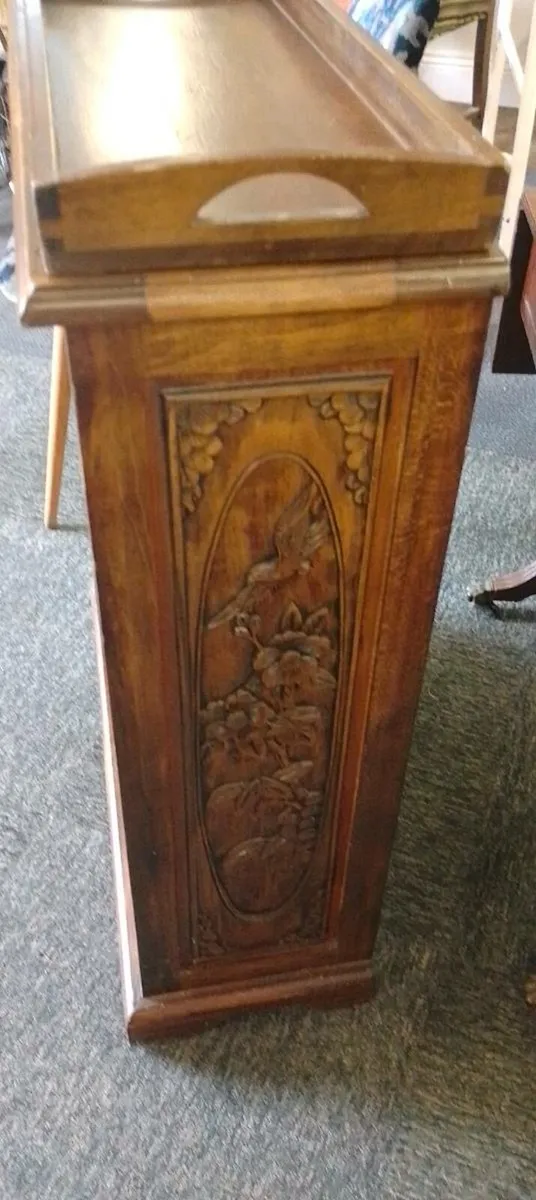 Carved Oak Wine Rack With Tray - Image 4