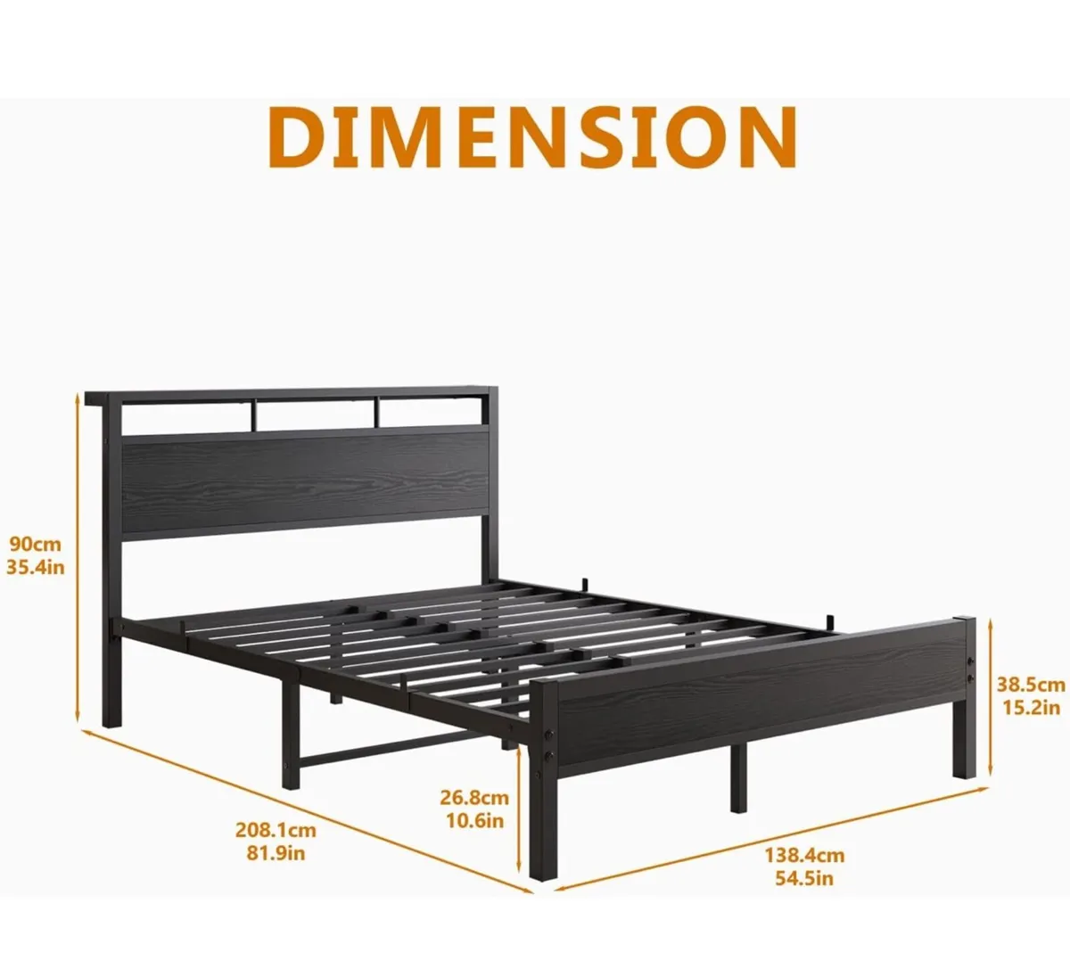 Double Bed Frame with Wooden Storage Headboard - Image 3