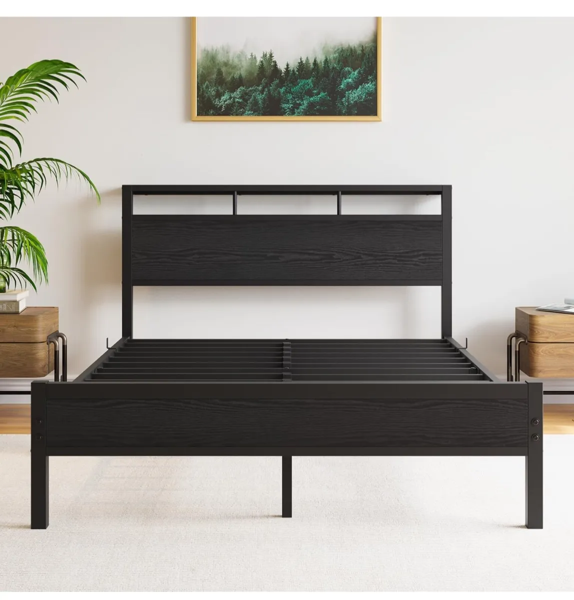 Double Bed Frame with Wooden Storage Headboard - Image 4