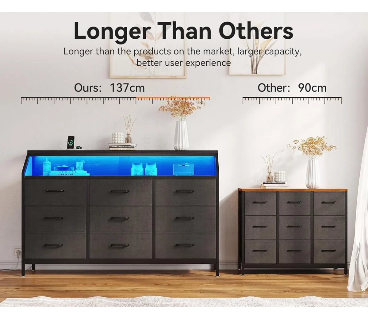 Black Chest of Drawers Bedroom with 9 Fabric Drawe - Image 2