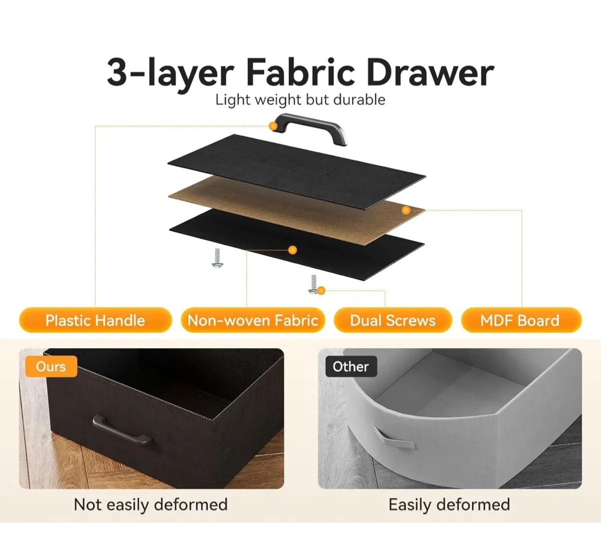 Black Chest of Drawers Bedroom with 9 Fabric Drawe - Image 3