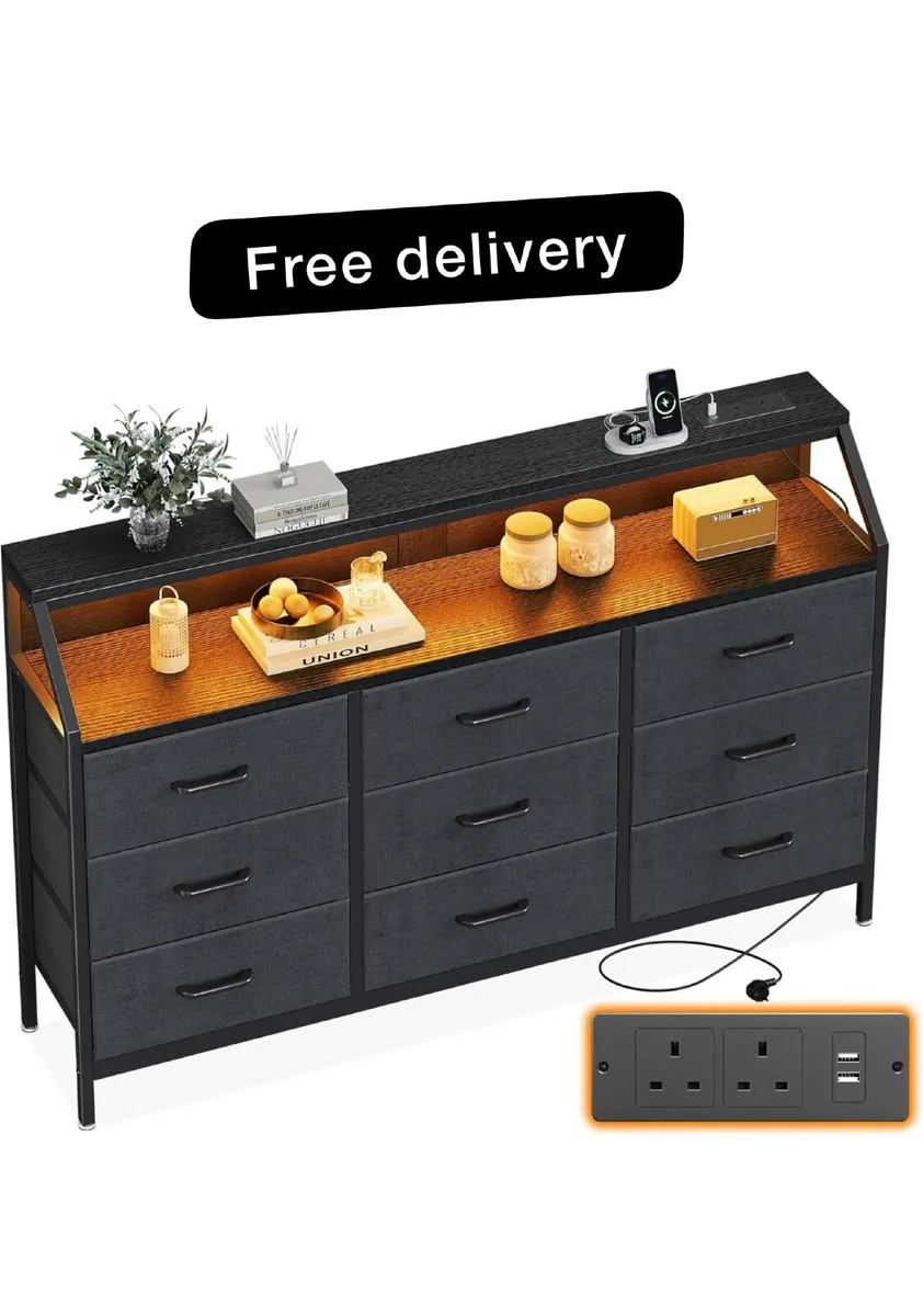 Black Chest of Drawers Bedroom with 9 Fabric Drawe - Image 1