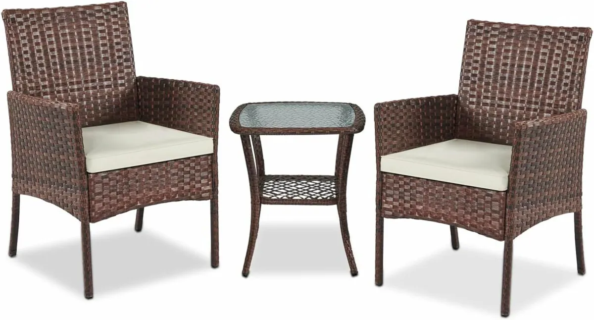 3 Outdoor Furniture Set Patio Rattan Wicker Chairs - Image 2