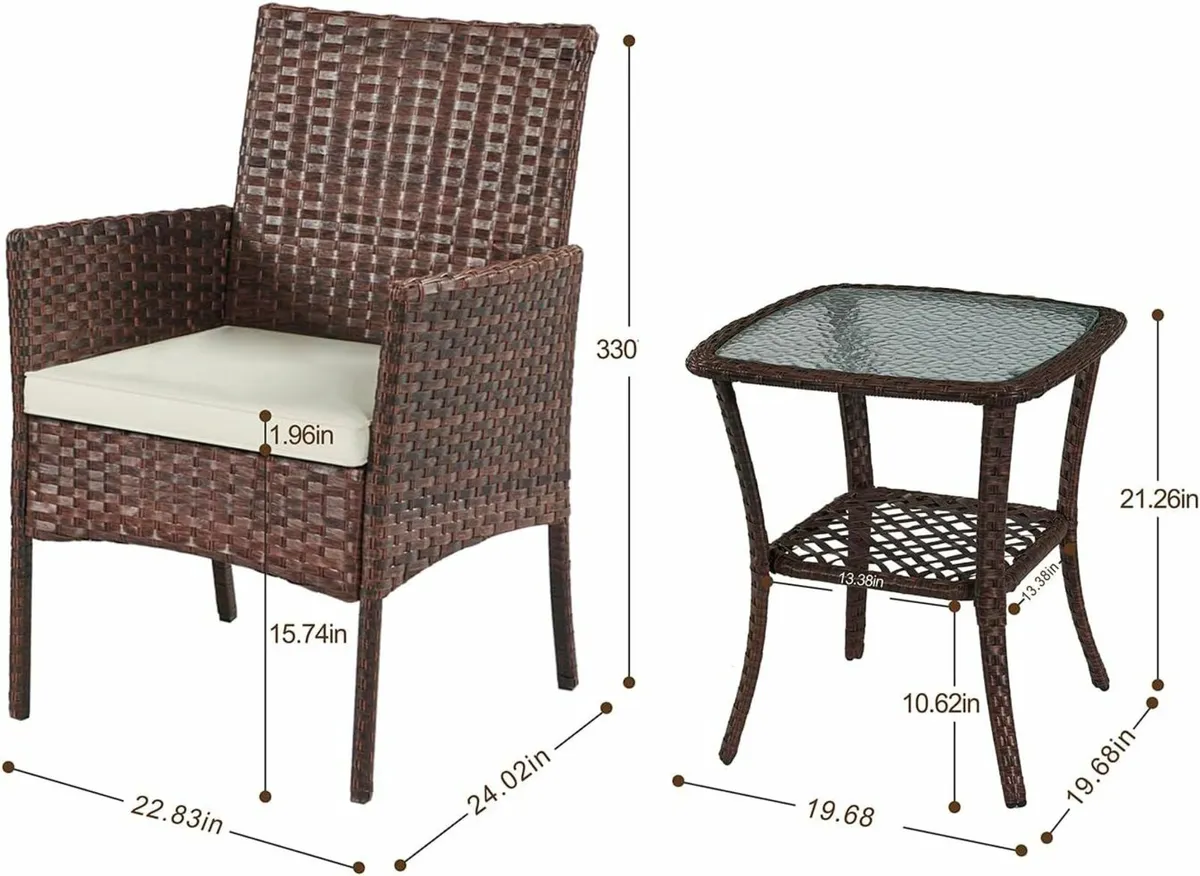 3 Outdoor Furniture Set Patio Rattan Wicker Chairs - Image 3