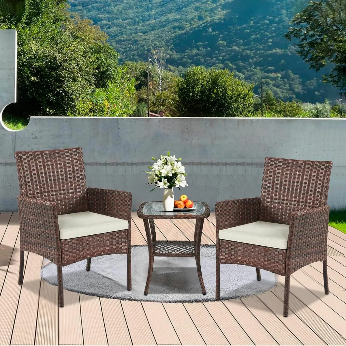 3 Outdoor Furniture Set Patio Rattan Wicker Chairs - Image 1