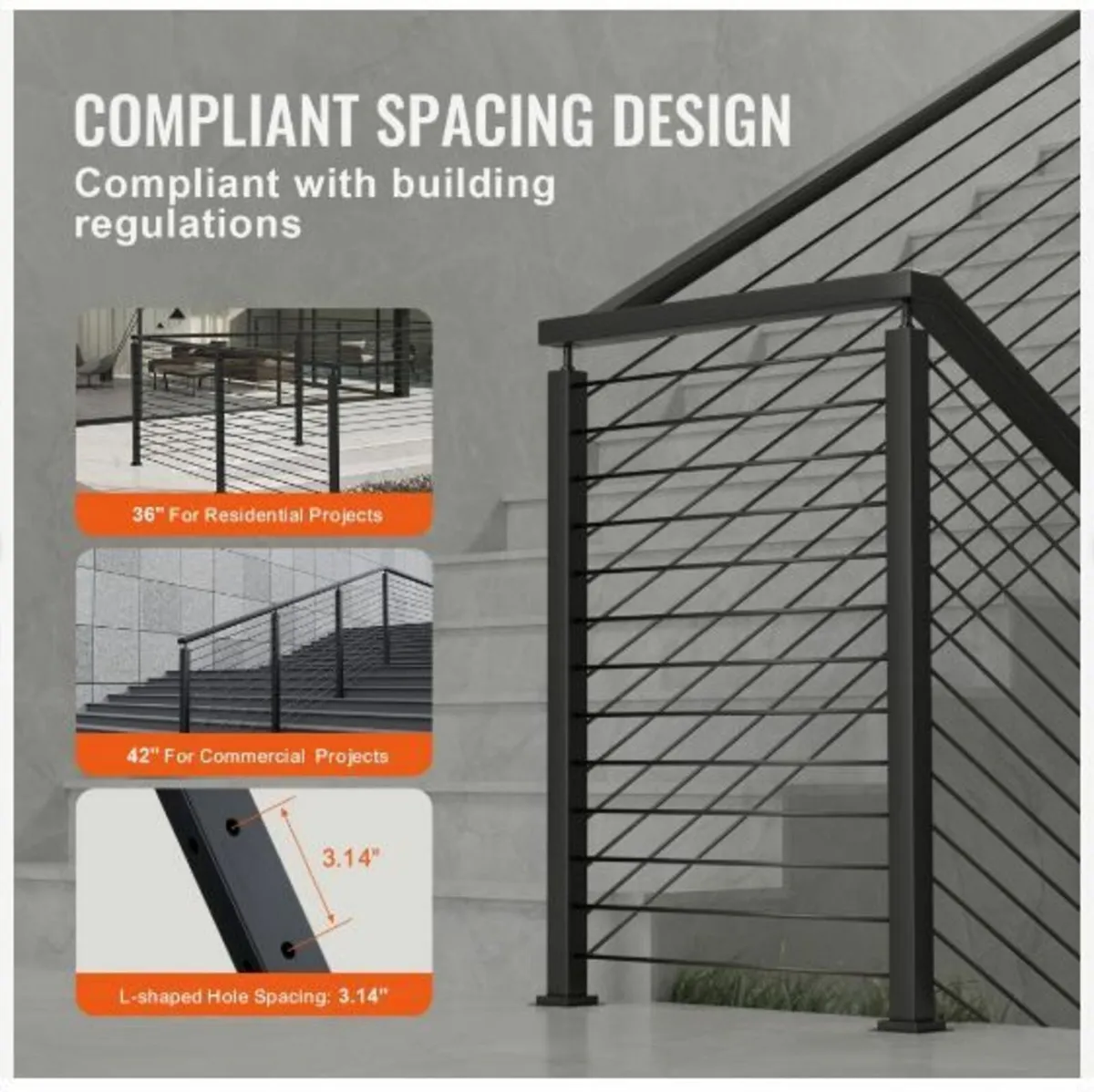 Cable Railing Post 42x1x2in L-Shaped Hole - Image 3