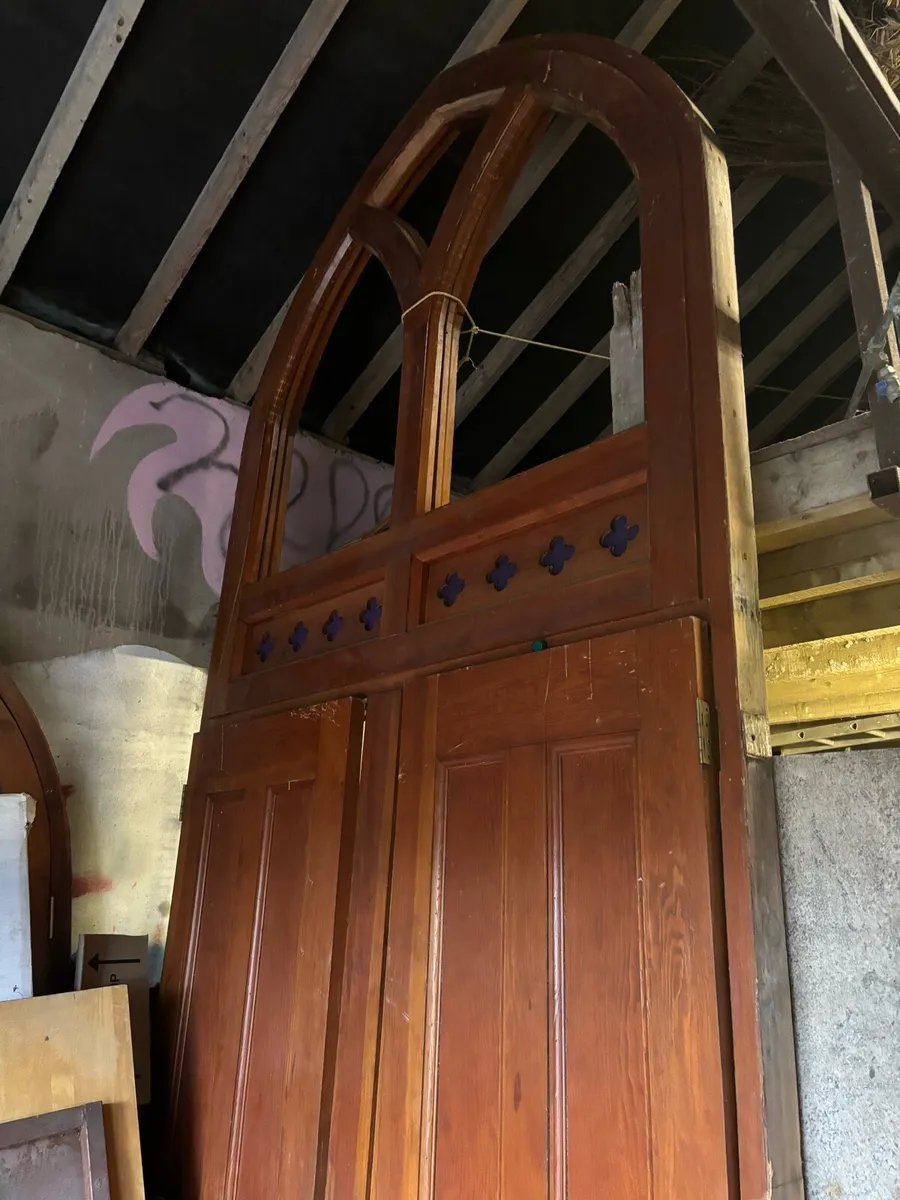 Huge pitch pine doors original church - Image 2