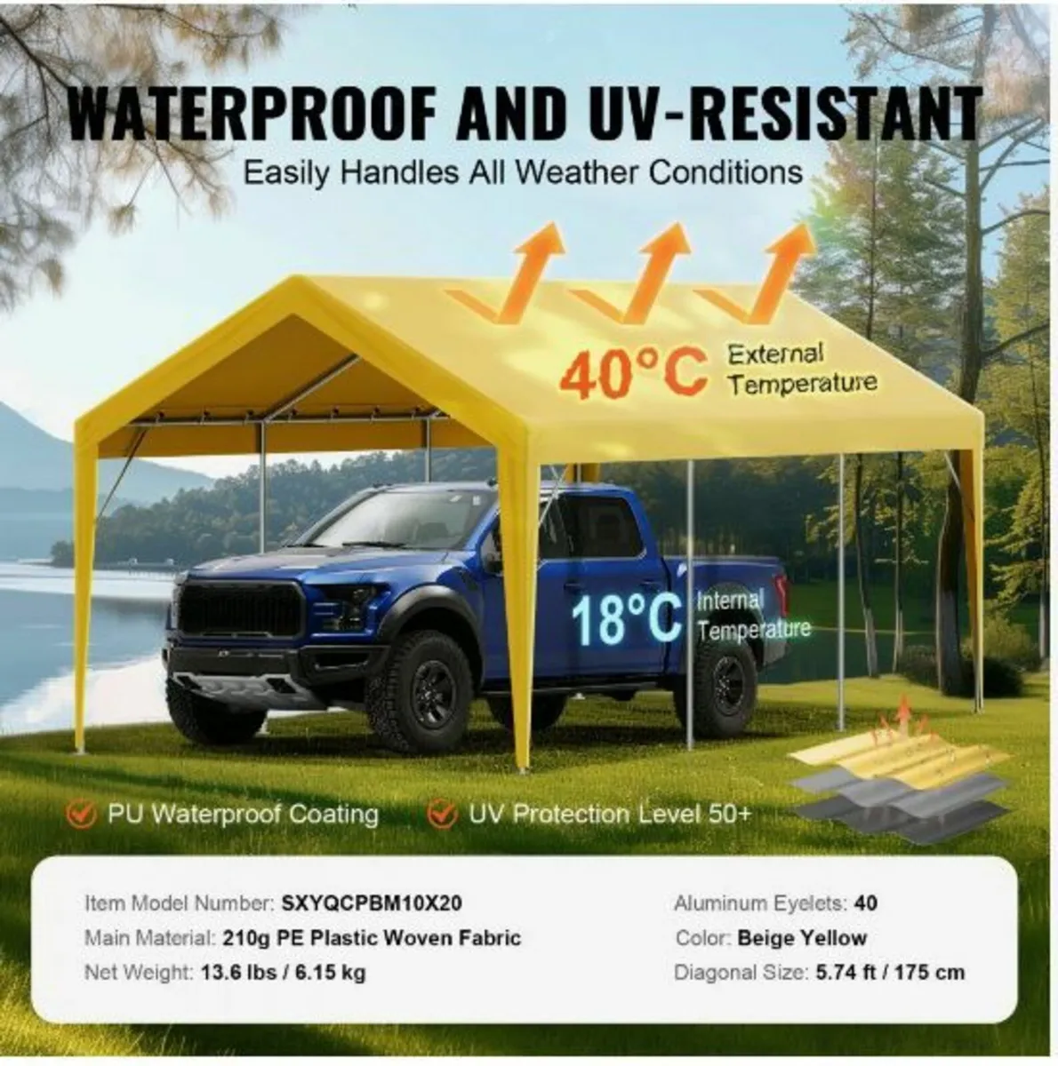 Carport Replacement Canopy Cover 10 x 20 ft - Image 1