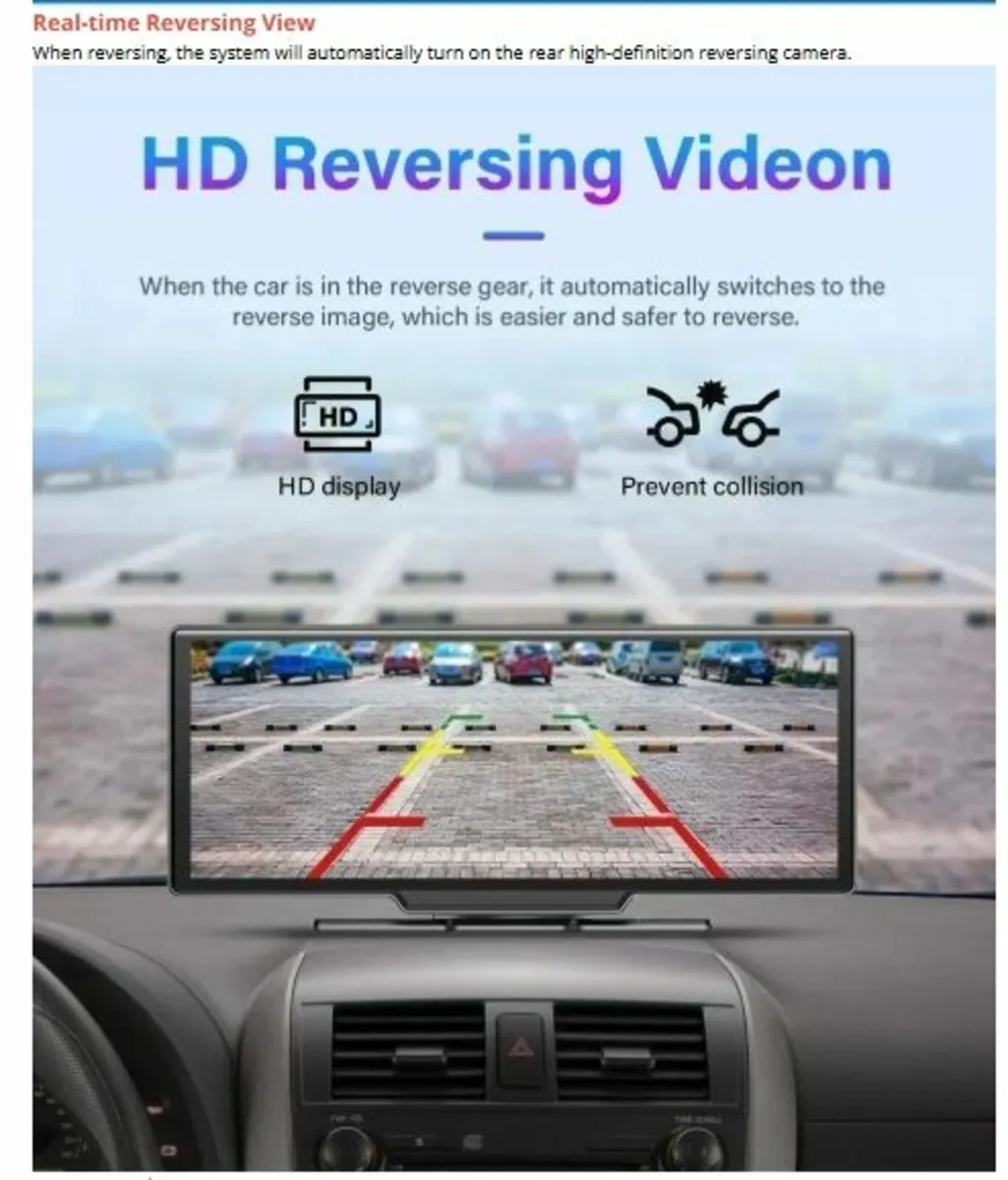 4K Dash Cam Rearview Mirror Camera Carplay - Image 4