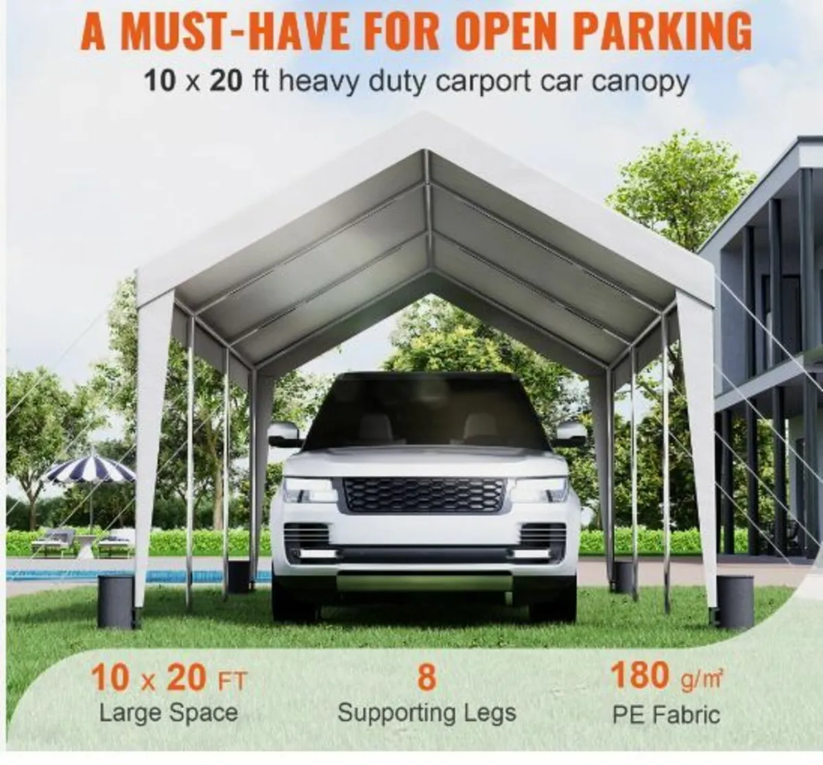 Carport, 10x20 ft Heavy Duty Car Canopy - Image 2