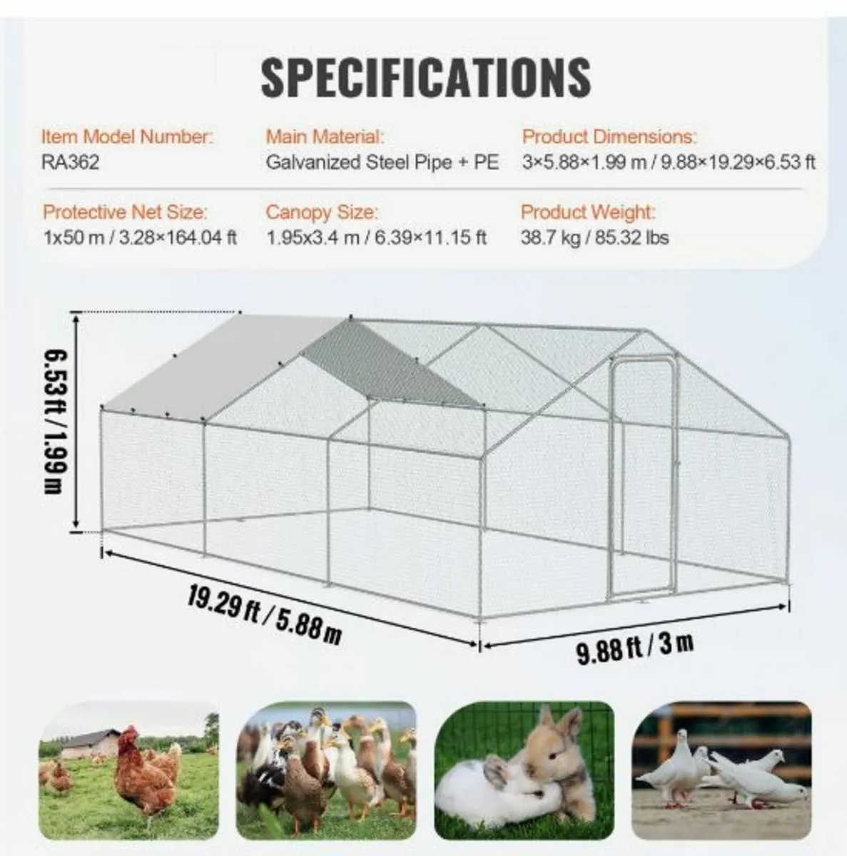 Large Metal Chicken Coop, 9.8x19.3x6.5 ft - Image 3