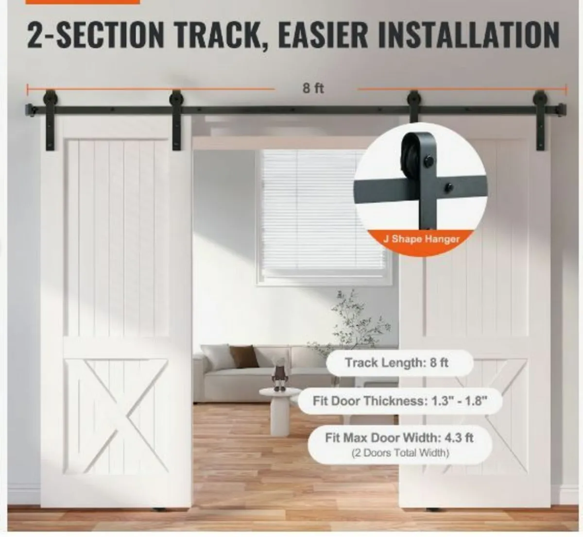 8FT Sliding Barn Door Hardware Kit - Image 3