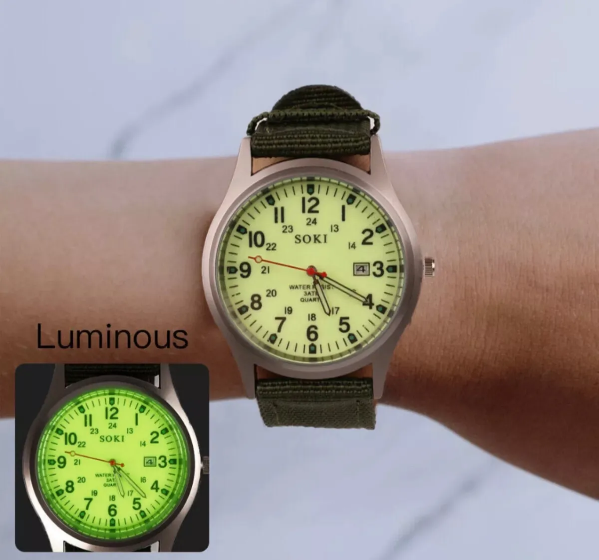 Military Army Mens Date Canvas Strap Watch NEW - Image 3
