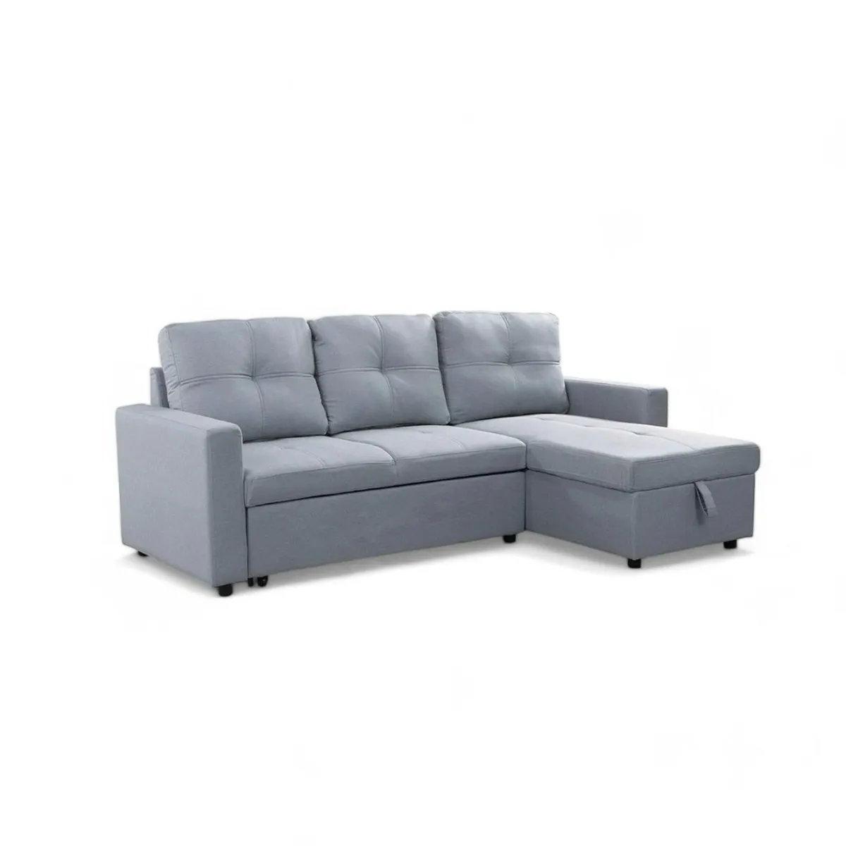 Light Grey Sofa Bed Velvet 215cm Corner Couch - Image 1